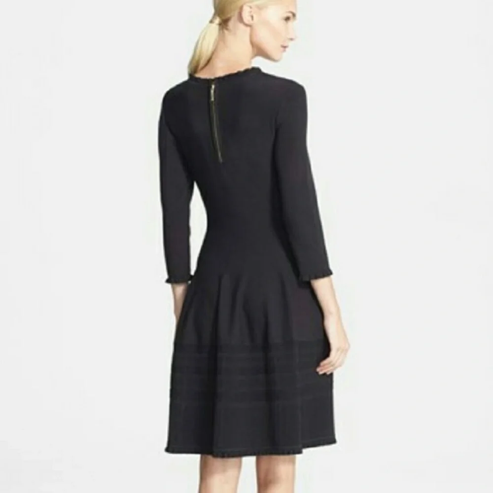 Kate Spade Sweater Dress Knit Pointelle Ruffle Neck Sleeves Fit & Flare Classic